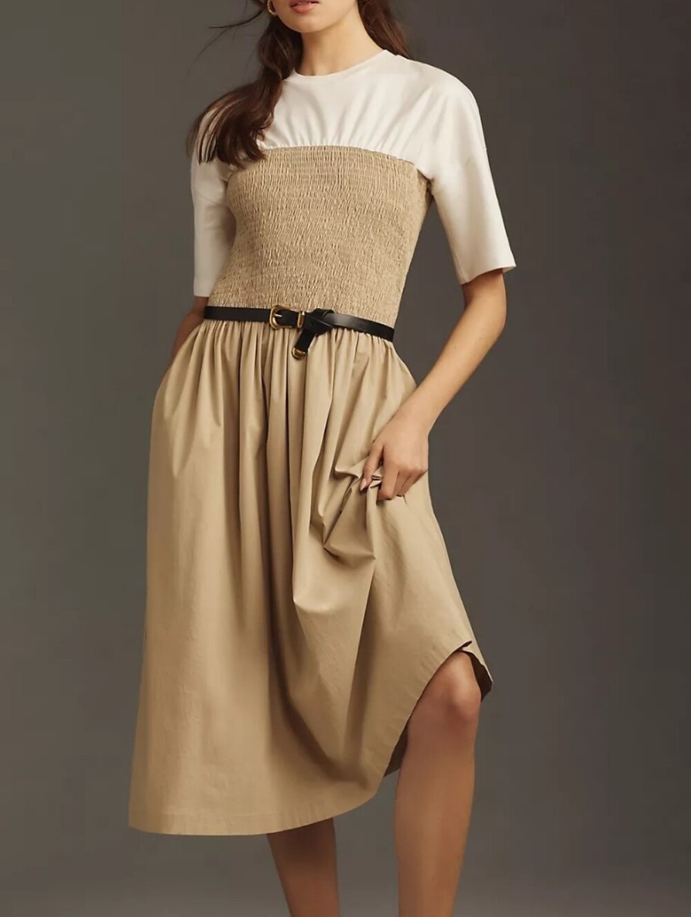Anthropologie Maeve The Lilou Twofer Midi Dress Women’s XL Brown Retro Boho